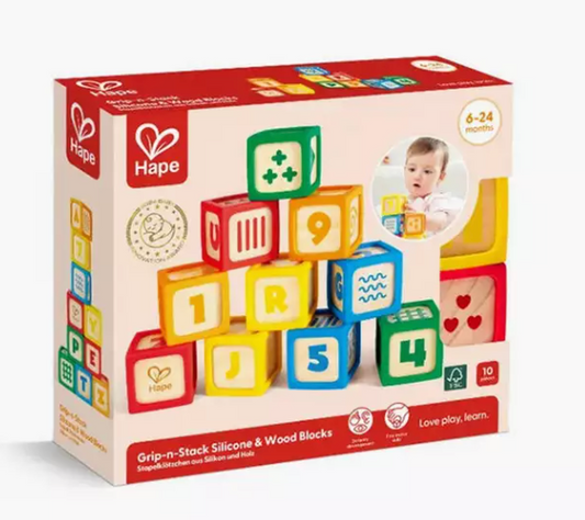 Hape | Grip-N-Stack Silicone & Wood Blocks